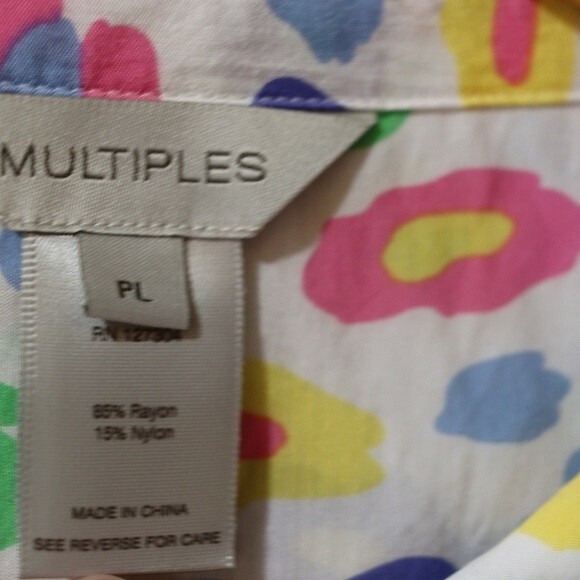 Multiples Rainbow Leopard Print Button Down Blouse Petite Large Statement Shirt - Picture 15 of 16
